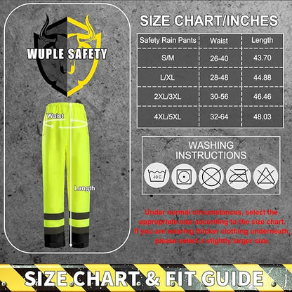 Safety Rain Jacket for Men Waterproof，Class 3 Hi Vis Rain Gear with Collapsible Hood， Breathable Rain Suits with Inner Mesh Lining and pocket，Reflective Waterproof Pants 4XL/5XL
