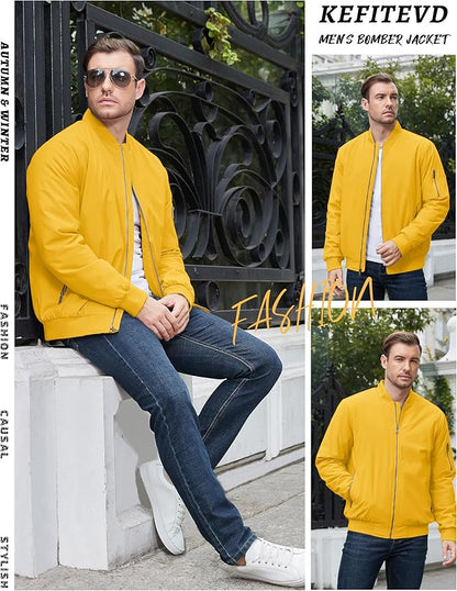 KEFITEVD Men's Jacket Casual Windproof Bomber Jackets Full Zip Windbreaker Warm Winter Padded Coats