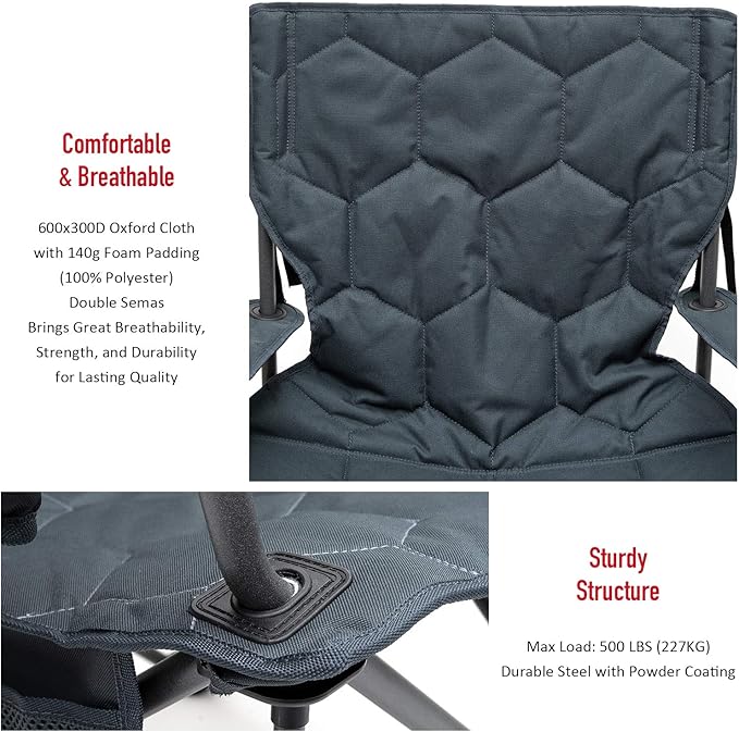 SUNNYFEEL Oversized Folding Camping Chair 2 Pack 500 LBS Heavy Duty Lawn Chairs with Portable Folding with Armrest, Cup Holder, Pocket ＆Bag for Outdoor Camping/Beach/Travel/Picnic/Fishing