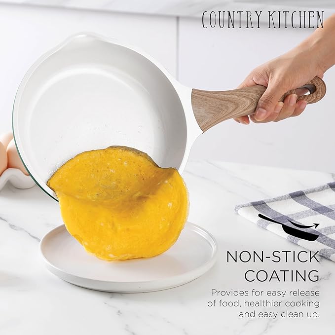 Country Kitchen Pots and Pans Set Nonstick, Cast Aluminum Kitchen Cookware Set with Utensils, 14 Pcs Non Stick Cooking Set w/Frying Pans & Saucepans, Sage