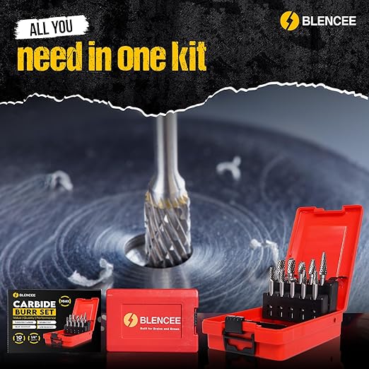 10Pcs Tungsten Carbide Burr Set 6.35mm - 1/4" Shank Double Cut Die Grinder Bits Cutting Burrs - Metal, Steel - Rotary Tools Rasp Accessories - Deburring, Engraving, Grinding, Carving, Porting