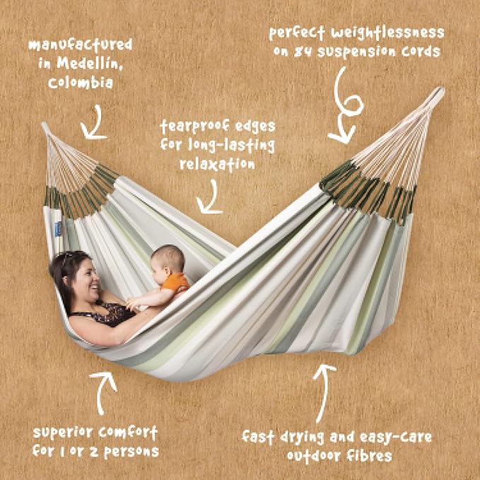 La Siesta® Large Double Brisa Classic Hammock, Outdoor Indoor Hammock Swing - Handmade Weather & Tear Resistant Patio Backyard Bedroom