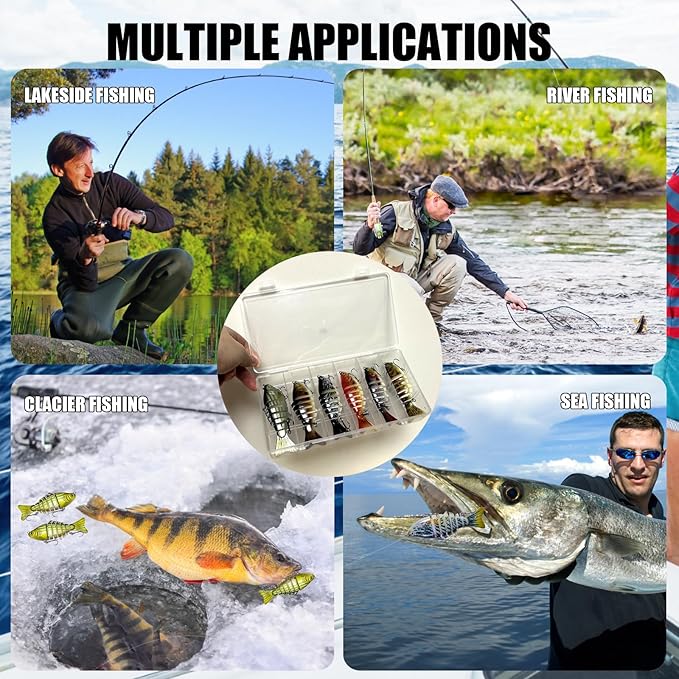 Multi Jointed Swimbait Saltwater Fishing Lures with Sharp Treble Hooks, Bass Fishing Lures Walleye Trout, Lifelike Slow Sinking Fish Bait Lures Kit Freshwater