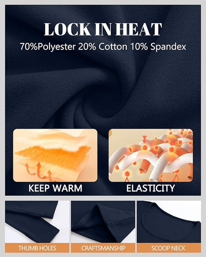 Riyiper 3 Pack Women's Thermal Long Sleeve Shirts, Fleece Scoop Neck Fitted Top Stretchy Thumb Holes Undershirt Baselayer Tee