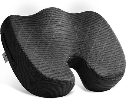 EPSCY Memory Foam Seat Cushion, Black, Ergonomic Comfort for Office Chair, Car, Airplane & Bleacher, U-Shaped Design for Enhanced Support & Comfort, Portable, Non-Slip, Washable Cover for Everyday Use