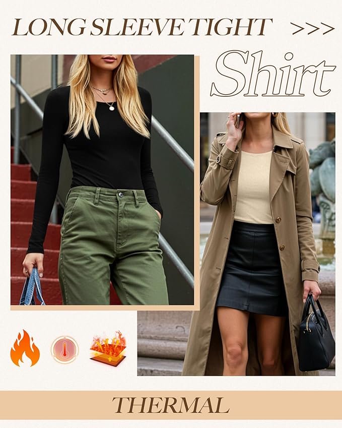 Neer 3 Pack Women's Thermal Shirts Long Sleeve Crew Neck Fleece Lined Undershirts Slim Fit Basic Tops Winter Base Layer