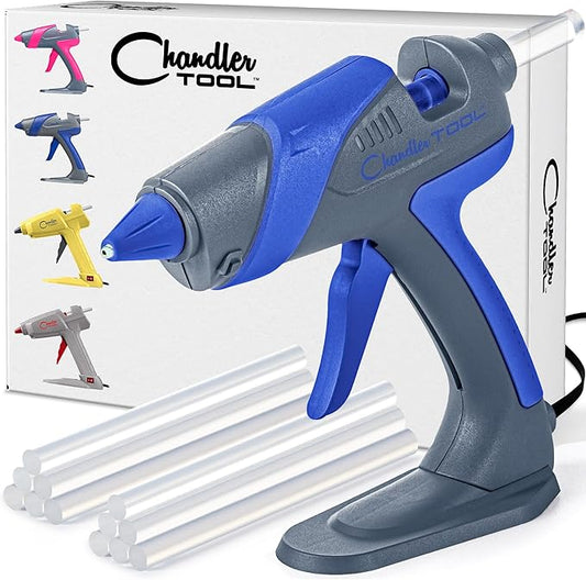 Chandler Tool Full Size Hot Glue Gun And Sticks Set for Crafts and DIY Pistola De Silicona Caliente Inalambrica Complete Heavy Duty Hot Glue Gun Kit With 10 Jumbo Glue Sticks (Blue/Grey)