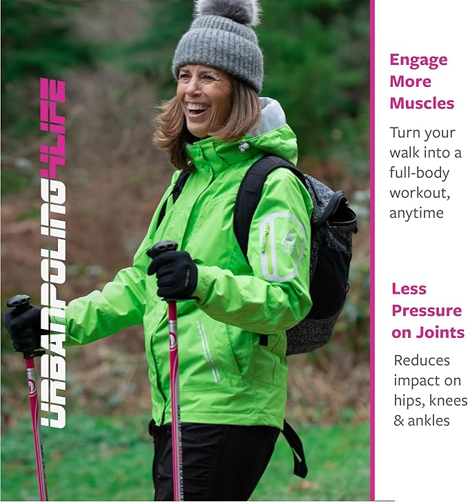 Urban Poling 4LIFE Urban Poles – 1 Pair – Fitness Edition – Patented Ergonomic CoreGrip™ for Stability – Adjustable, Collapsible, Lightweight for Comfort
