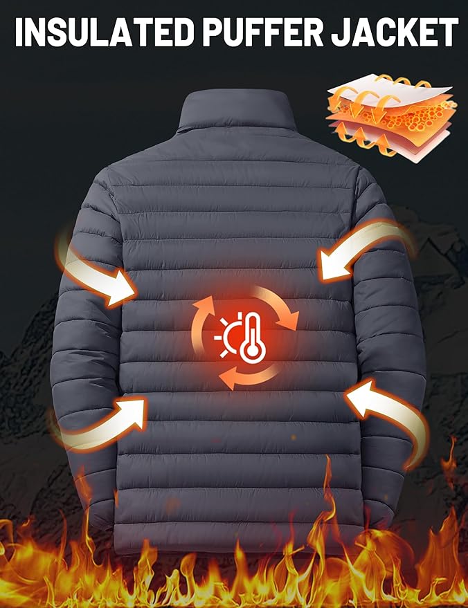 TACVASEN Men's Lightweight Puffer Jacket Winter Quilted Puffy Jackets Warm Water-Resistant Windproof Insulated Coats