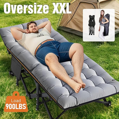 Slsy Oversized XXL Folding Camping Cot for Adults with Pad, Padded Portable Sleeping Cots, Camp Bed with Carry Bag for Outdoor Travel, Beach, Hiking