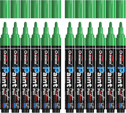 Overseas Green Paint Pens Paint Markers - Permanent Acrylic Markers 12 Pack, Water-Based, Quick Dry, Waterproof Marker Pen for Rock, Wood, Plastic, Metal, Canvas, Glass, Fabric, Mugs. Medium Tip