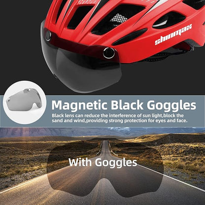 Shinmax Bike Helmet, CPSC/CPC Bike Helmet for Adult Men Women with Magnetic Goggles&Led Back Light Cycling Helmet Adjustable SM-T69