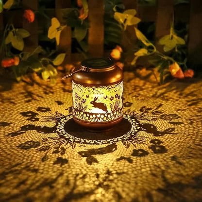 Rabbit Solar Lanterns Outdoor Waterproof-Hanging Solar Lights Bunny Gifts for Women Mom Grandma Metal Decorative LED Lantern Outside for Garden Decor,Yard,Patio,Lawn,Porch,Backyard,Pathway