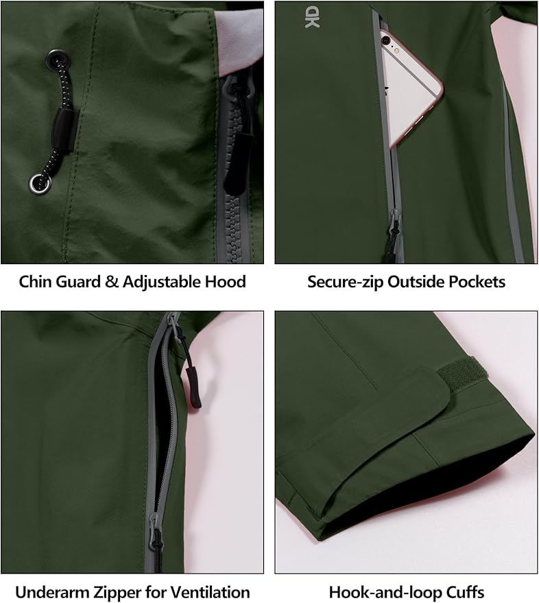 Little Donkey Andy Men's High-performance 3L Hard Shell Waterproof Rain Jacket Breathable Rain Gear for Hiking,Travelling