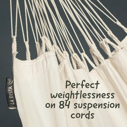 LA SIESTA® Modesta Organic Cotton Hammock - Indoor Outdoor, Bedroom Backyard Porch Patio Tree - Large Fabric Bed, 2 Person - Max 355 Lbs, Double Hammock, Latte