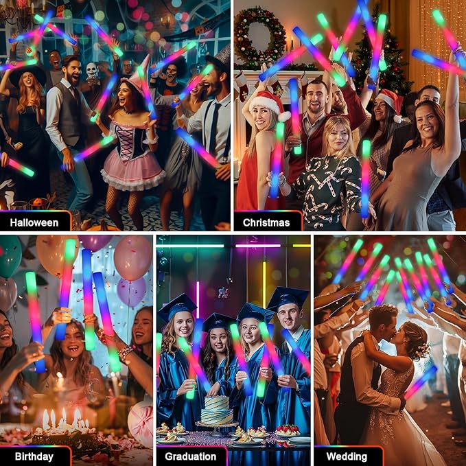 225 Foam Glow Sticks, Foam Light Up Sticks Party Supplies with 3 Mode Colorful Flashing, Glow Sticks Bulk Party Pack, Led Foam Sticks for Birthday, Wedding, New Year, Carnival, Concert