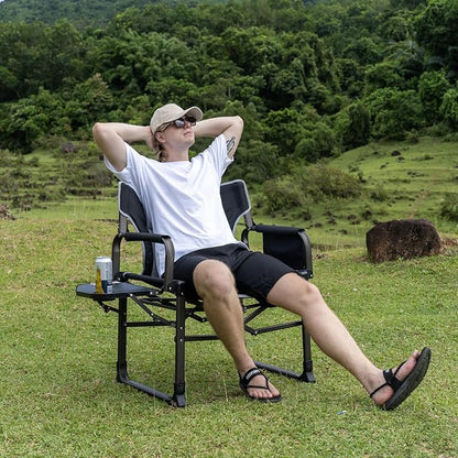 SUNNYFEEL Oversized Camping Directors Chair Blue Portable Folding Chair for Adults Support 600lbs with Side Pocket and Side Table for Beach, Fishing, Trip, Picnic, Lawn, Outdoor Foldable Camp Chairs