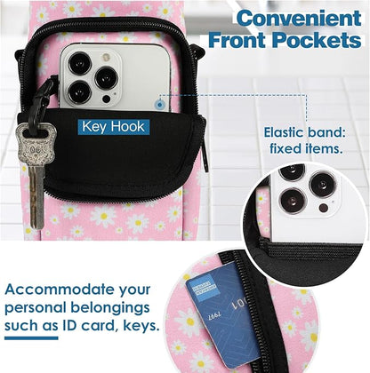 Nuovoware Water Bottle Carrier Bag,25oz/40oz/64oz Bottle Pouch Holder,Adjustable Shoulder Hand Strap 2 Pocket Sling Neoprene Sleeve Sports Accessories for Hiking Travelling Camping