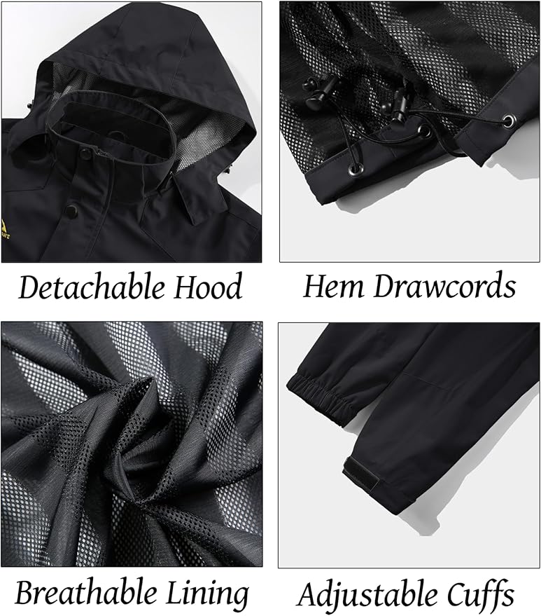 MAGCOMSEN Men's Lightweight Windbreaker Rain Jacket Raincoat with Detachable Hood for Hiking Fishing Activewear