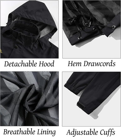 MAGCOMSEN Men's Lightweight Windbreaker Rain Jacket Raincoat with Detachable Hood for Hiking Fishing Activewear