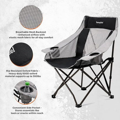 SUNNYFEEL Lightweight Oversized Camping Chairs for Adults Portable Folding Chair with Side Pockets & Cup Holde for Beach,Fishing,Trip,Picnic,Lawn,Concert Outdoor, Carry Bag Included