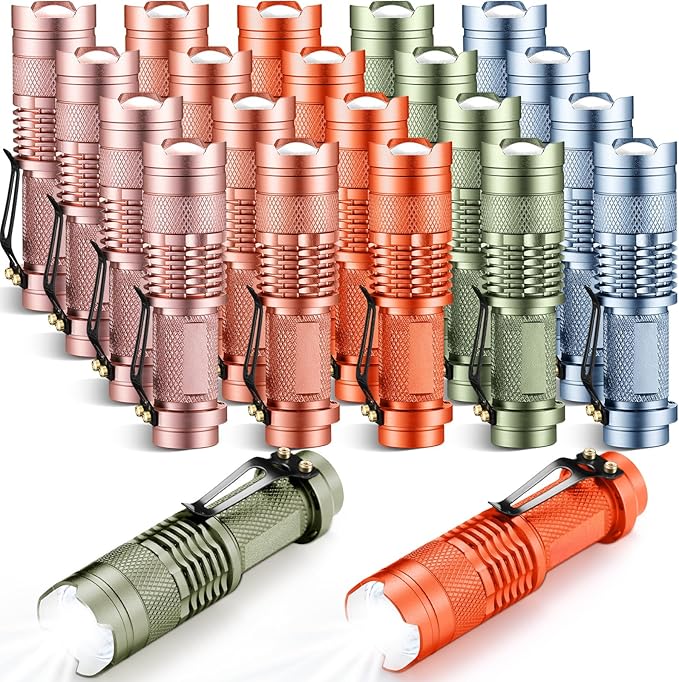 Fumete 20 Pieces LED Flashlight Mini 3 Mode Tactical Torch Small Water Resistant Pocket Flash Light Adjustable Focus Light Pen for Men, Father, Indoor Outdoor Hiking(Multicolor)