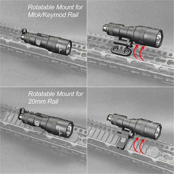 NOBUHIRO M300C 300 Lumens Tactical Flashlight, with Replaceable Mounting Rotating Base, Suitable for 20mm Picatinny & Mlok/Keymod Rail, Include with Remote Pressure & Push Button Switch (M300C)