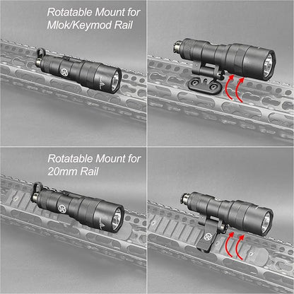 NOBUHIRO M300C 300 Lumens Tactical Flashlight, with Replaceable Mounting Rotating Base, Suitable for 20mm Picatinny & Mlok/Keymod Rail, Include with Remote Pressure & Push Button Switch (M300C)
