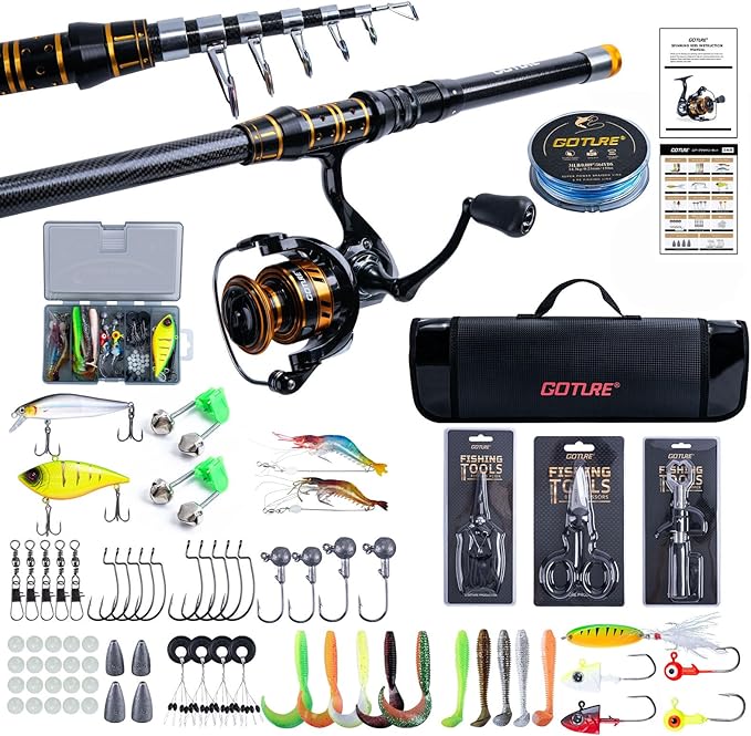 Goture Fishing Rod and Reel Combos,1.8M-2.7M Telescopic Fishing Pole Spinning Reel Line Lures Set with Carrier Bag,Telescopic Rod Kit for Starter Travel Saltwater Freshwater Gear Gift