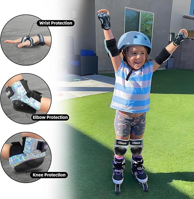 Nattork Knee Pads for Kids Youth Audlt，Knee and Elbow Pads with Wrist Guards 6 in 1 Protective Gear Set for Skateboard, Roller Skate, Inline Skates, Cycling and Scooter Boys Girls