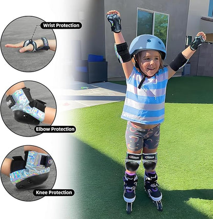 Nattork Knee Pads for Kids Youth Audlt，Knee and Elbow Pads with Wrist Guards 6 in 1 Protective Gear Set for Skateboard, Roller Skate, Inline Skates, Cycling and Scooter Boys Girls
