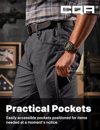 CQR Men's Flex Stretch Tactical Pants, Water Resistant Ripstop Cargo Pants, Lightweight EDC Outdoor Work Hiking Pants