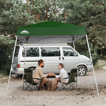 EAGLE PEAK 8x8 Slant Leg Pop-up Canopy Tent Easy One Person Setup Instant Outdoor Beach Canopy Folding Portable Sports Shelter 8x8 Base 6x6 Top (Green)