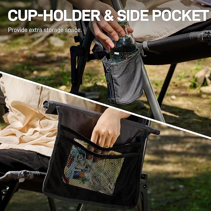 EVER ADVANCED Reclining Camping Chairs for Adult Lightweight, Folding Recliner Chair with Adjustable Back, 4-Level Lounge Chairs, Portable Lawn Chairs for Patio Balcony, Supports 350lbs Grey