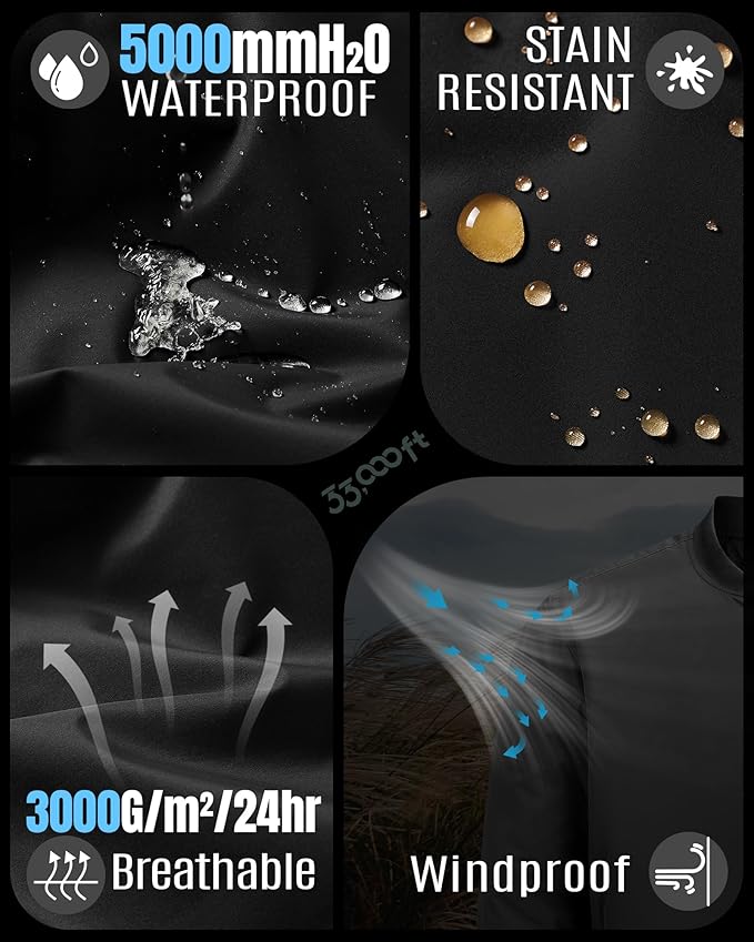 33,000ft Men's Bomber Jacket Waterproof Zip Up Windbreaker Quilted Padded Lightweight Warm Casual Spring Fall Winter Coat