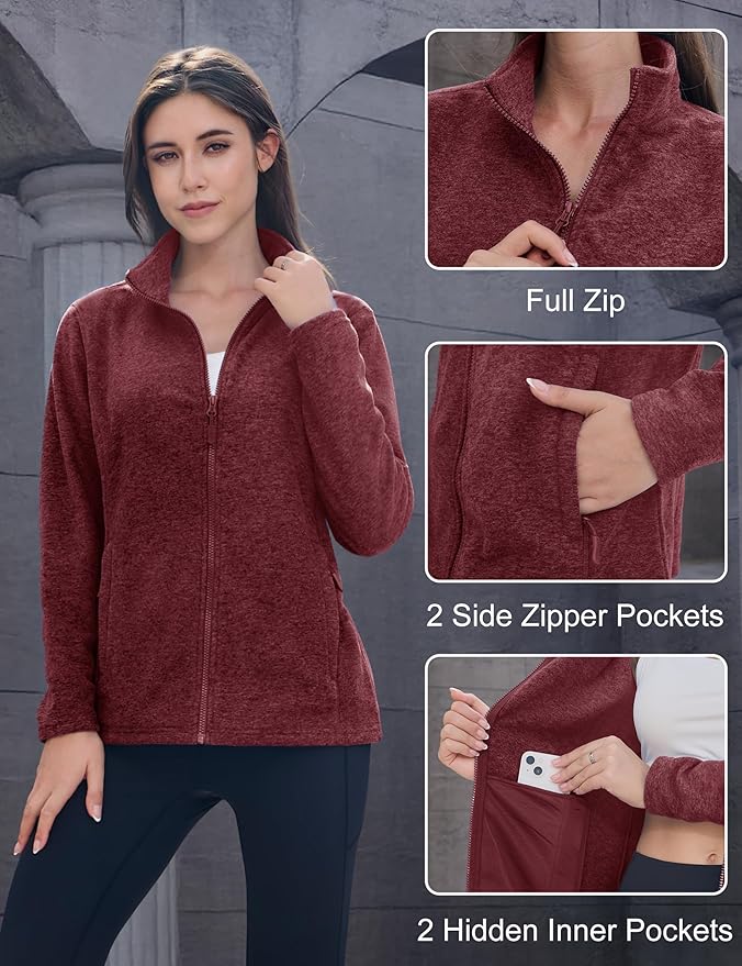 MAGCOMSEN Fleece Jacket Women Zip UP Lightweight Soft Polar Warm Winter Jackets for Women with Pockets Outdoor Hiking