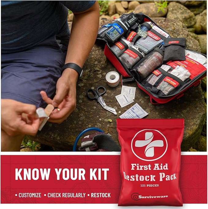 Surviveware 110 Pcs Waterproof Premium Survival First Aid Kit - Survival Emergency Preparedness for Travel Camping Gear, Survival Kit and Outdoor Emergencies - HSA & FSA Eligible Survival Kit