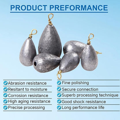 Fishing Weights Sinker Kit-30pcs Assorted Bass Casting Sinker Weights Bell Sinkers Drop Shot Weights with Brass Swivels for Saltwater Freshwater Fishing