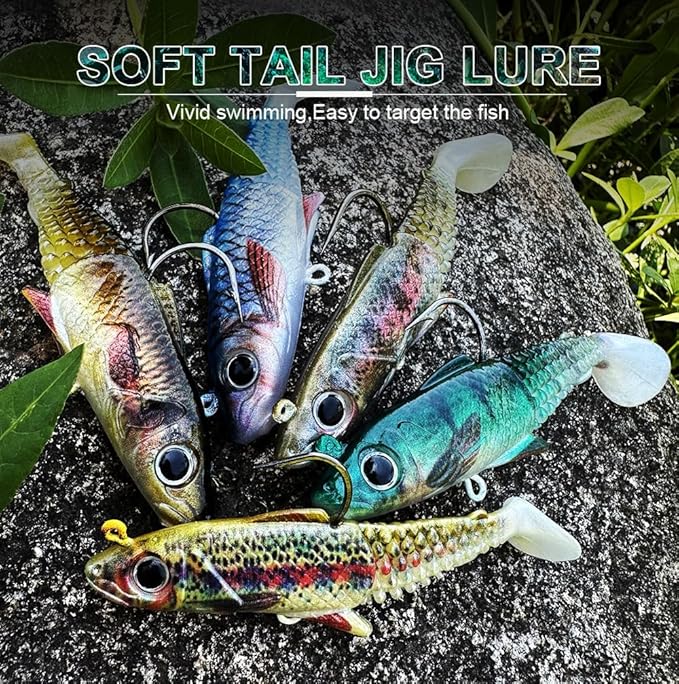 Fishing Soft Plastic Lures - Pre-Rigged Soft Fishing Lures - Great Action Swimbaits with Spinner - Fishing Gear for Bass Trout Walleye, Crappie Fishing Jigs Bait