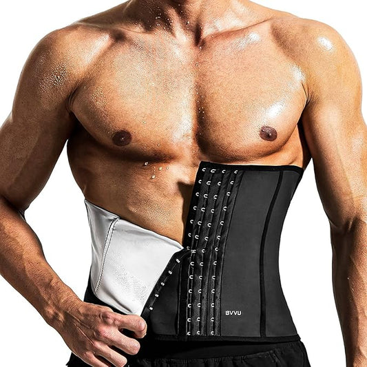 BVVU Waist Trainer for Men Waist Trimmer Tummy Control Sauna Sweat Belt Stomach Wrap Lower Belly Fat Back Support