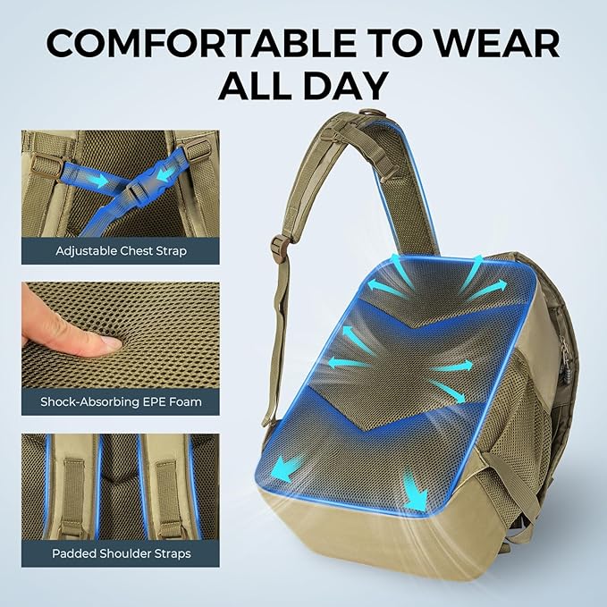 KastKing KarryAll KastMate Fishing Tackle Backpack,Water-Resistant Tackle Bag With 2 Rod Holders,Fishing Gear and Equipment With Large Gear Storage,Khaki