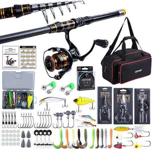 Goture Fishing Rod and Reel Combos,1.8M-2.7M Telescopic Fishing Pole Spinning Reel Lures Set with Carrier Bag,Telescopic Rod Kit for Starter Travel Saltwater Freshwater Gear Gift for Men