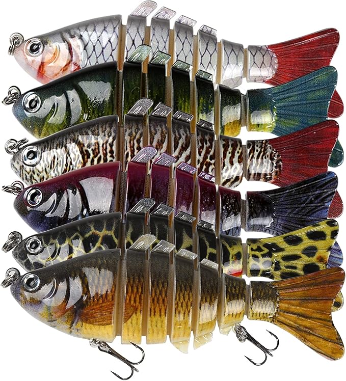 6Pcs Fishing Lures for Bass, Topwater Trout Lure, Multi Jointed Swimbaits, Multi-Jointed Slow Sinking Hard Baits, Swimming Lures for Freshwater Saltwater, Lifelike Fishing Lures Kit