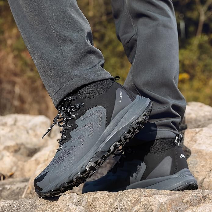 Men's Waterproof Hiking Boots Lightweight Comfortable Breathable Outdoor All-Terrain Trekking Ankle Boots