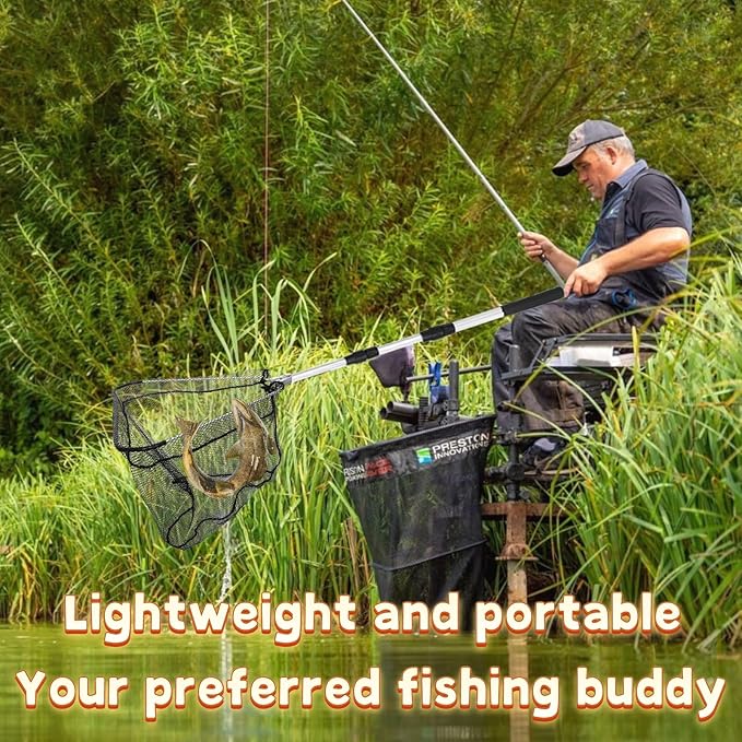 Folding Kayak Fishing Net with Aluminum Alloy Frame Rubber-Coated Nylon Net for Small Fishing Net Fishing Landing Net for Non-Slip Gloves Storage Bag