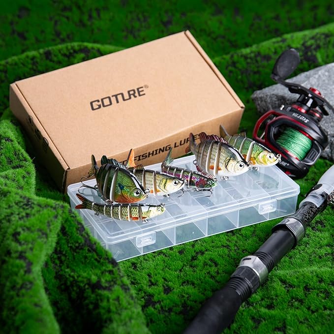 Goture Bass Fishing Lures, Lifelike Jointed Swimbait for Bass Trout Walleye Crappie Pike, Slow Sinking Segment Swimming Bait Fishing Lures for Freshwater and Saltwater, Gifts for Men