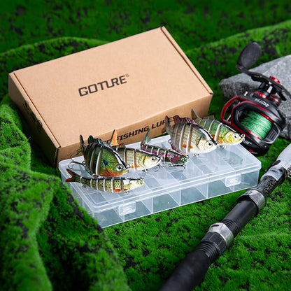 Goture Bass Fishing Lures, Lifelike Jointed Swimbait for Bass Trout Walleye Crappie Pike, Slow Sinking Segment Swimming Bait Fishing Lures for Freshwater and Saltwater, Gifts for Men