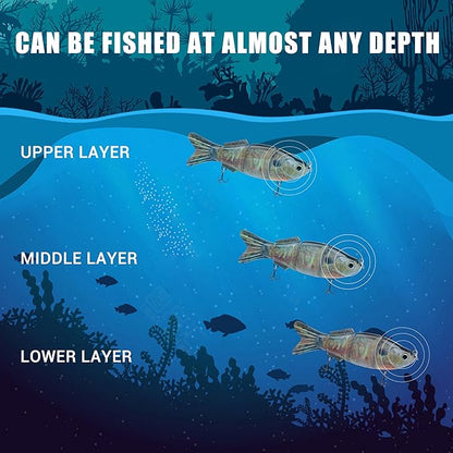 TRUSCEND Easy Catch Swimmax, Magic Noisy Turbulent Wiggling and Vibrating Actions for More Bites, Segmented Swimbait Jointed by Dyneema Strongest Fiber, Lifelike Fishing Lures for Relax Family Fishing