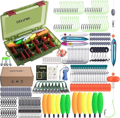 Goture Catfish Rig Making Kit,301pcs Catfishing Tackle with Luminous Fishing Hook Swivel Sinker Weights Rattle Float Bobber Stoppers,Catfish Rigs Accessories with 3600 Tackle Box,Gifts for Men