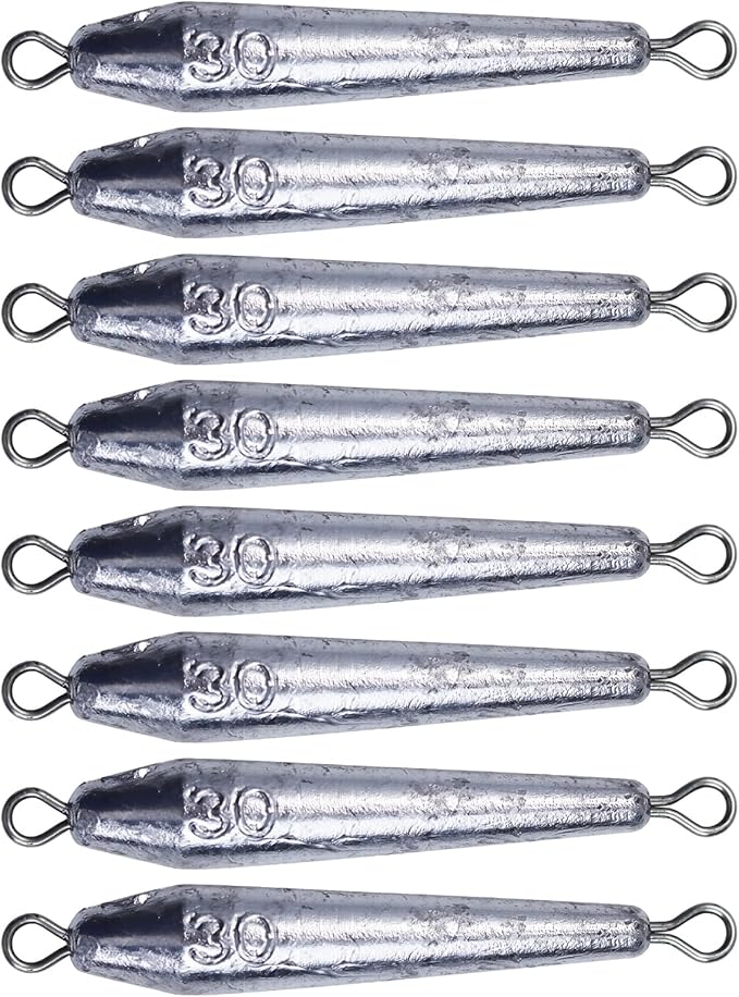 Through Wire Inline Torpedo Sinkers, Lead Double Ringed One Piece Wire Saltwater Fishing Torpedo Weights for Bottom Surf Fishing 1oz, 2oz, 3oz, 4oz, 5oz